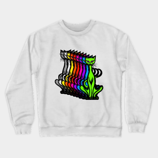 Retro 1970's Funky Groovy Multicolored Cats in a row Crewneck Sweatshirt by iskybibblle